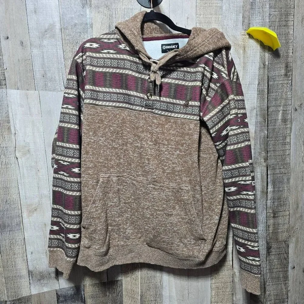 Hooey Jimmy Southwestern Aztec Henley Hoodie Large Western Rodeo Cowboy Outdoor - Picture 2 of 8